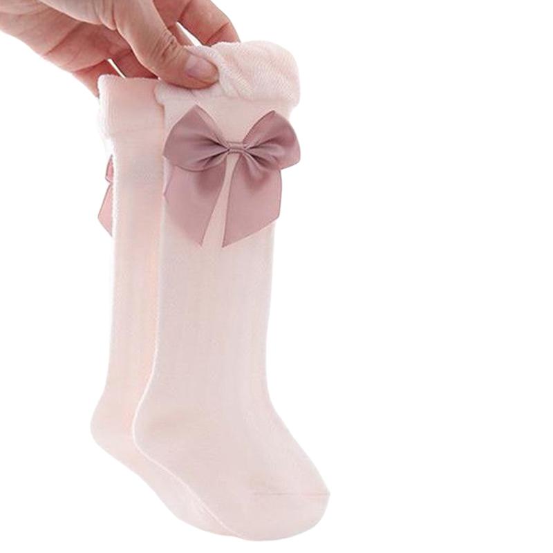 Product Introduction of Girl's Solid Color Socks, Breathable Long Tube Socks with Big Bowknot Decor for Spring and Autumn 30
