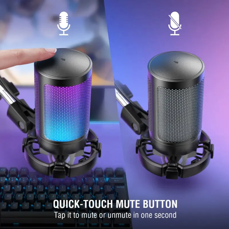 FIFINE AmpliGame A6V USB Microphone with Volume Dial, Mute Button & RGB Mic for Gaming on PC Laptop PS4&5 4