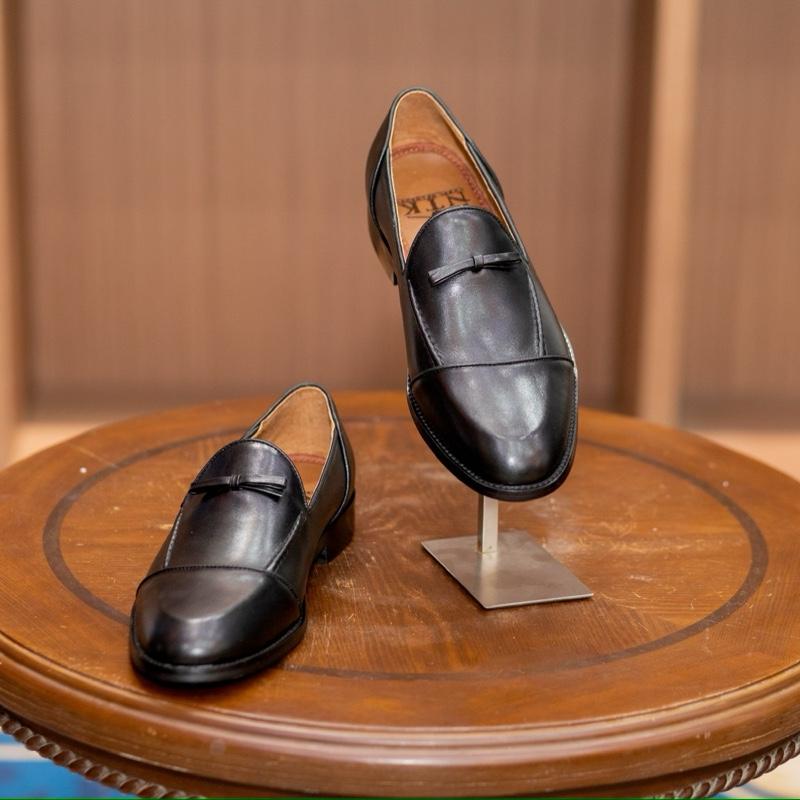 Giày da nam tassel loafer shoes nơ màu đen chất liệu da bò nhập khẩu bảo hành 24 tháng khâu mckay