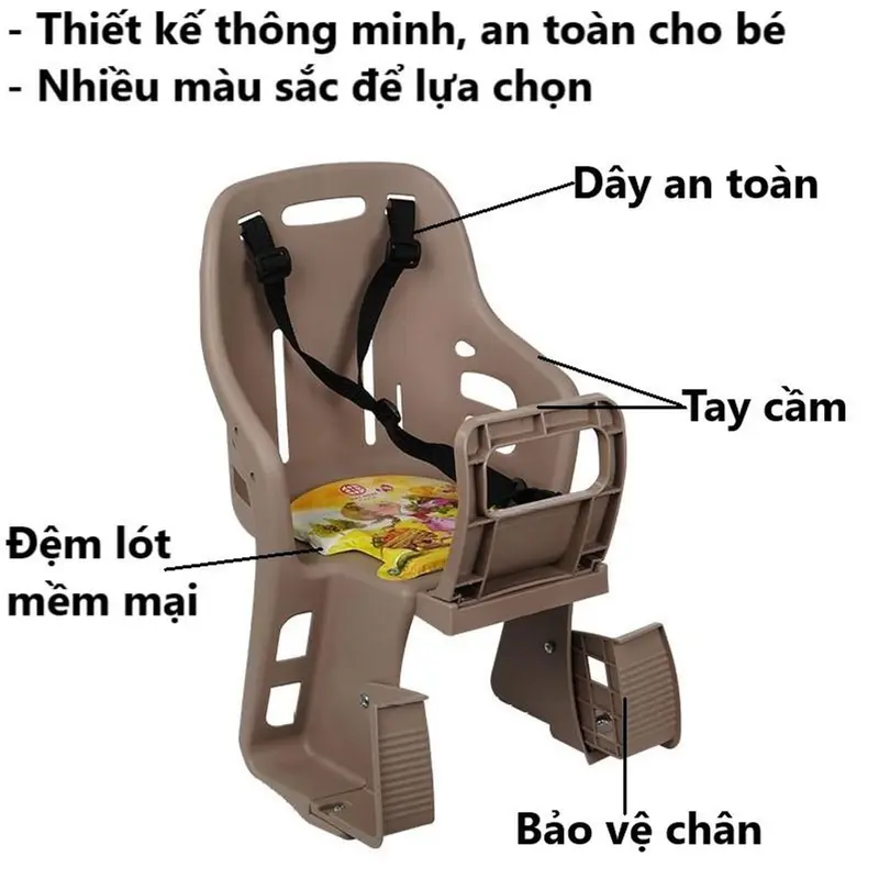 Ghế ngồi xe đạp HOKORI cho bé nhựa VIỆT NHẬT cao cấp 30x35x51cm - Tựa lưng, dây an toàn, bảo vệ chân - Chính hãng 1956 4
