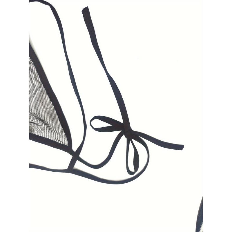 [1pc Breathable Mesh T-Underwear] One Size Fits Most Women'S Polyamide Blend Thong Underwear, Solid Color, Party Style, T-Underwear with Lace-Up Details, Knit Fabric G-String with Breathable Mesh Womenswear Panties 2