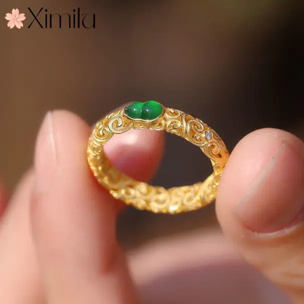XIMILU Original Palace Style Ancient Ring Female Retro Jewelry Korean Accessories Ring for Women Fashion Ring for Men Cute Couple Rings Bohemian Valentines Gift for Girlfriend singsing