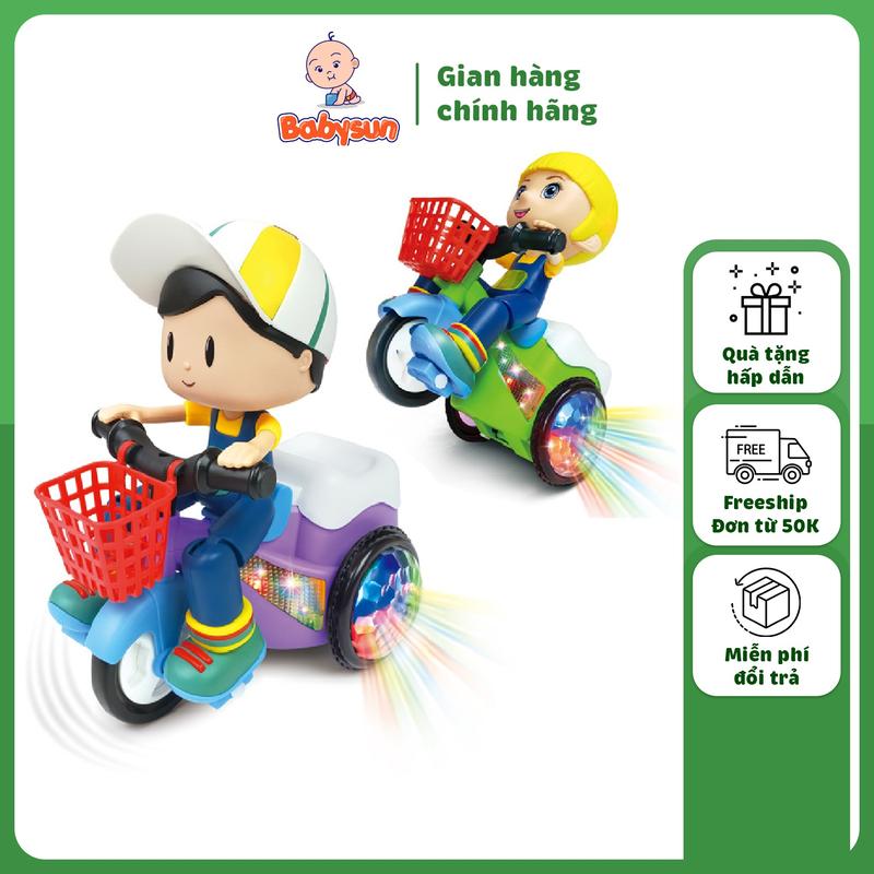 Đồ Chơi Cậu Bé Đi Xe Đạp Xoay 360 Độ Cực Hay Kèm Pin- Đồ Chơi Có Nhạc, Đèn Phát Sáng