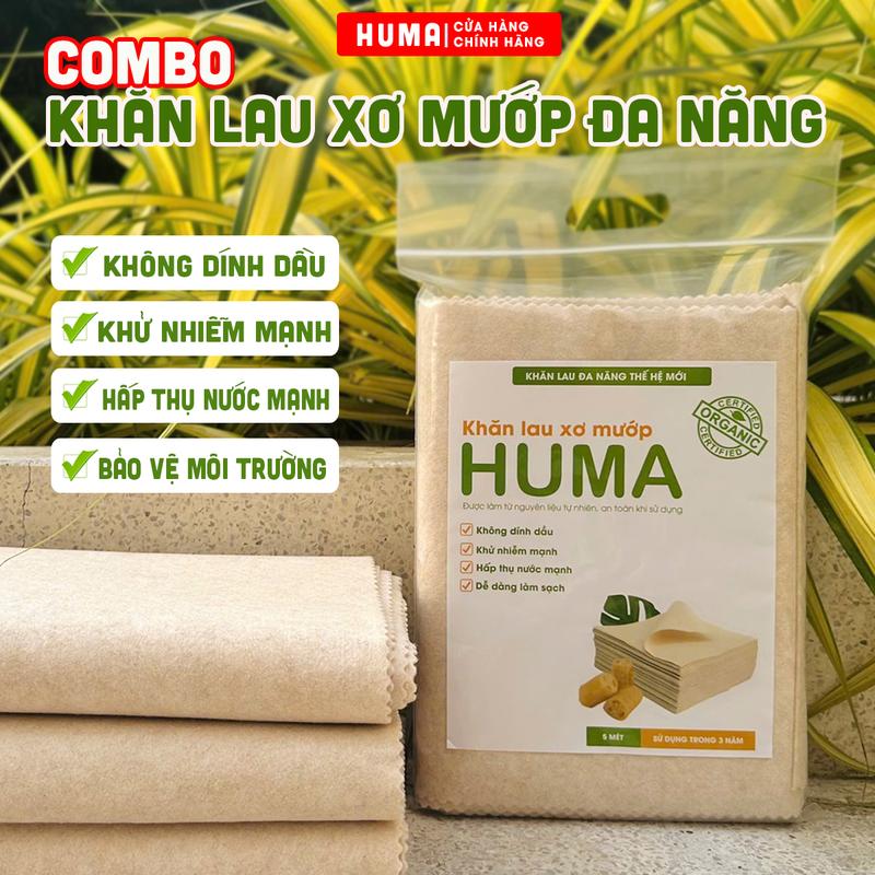 [ CHÍNH HÃNG] Combo Khăn Lau Xơ Mướp Đa Năng HUMA (Cắt tùy ý). Siêu thấm hút, tách dầu, làm sạch nhà bếp, bàn, gương kính, trên mọi bề mặt, Tái sử dụng nhiều lần
