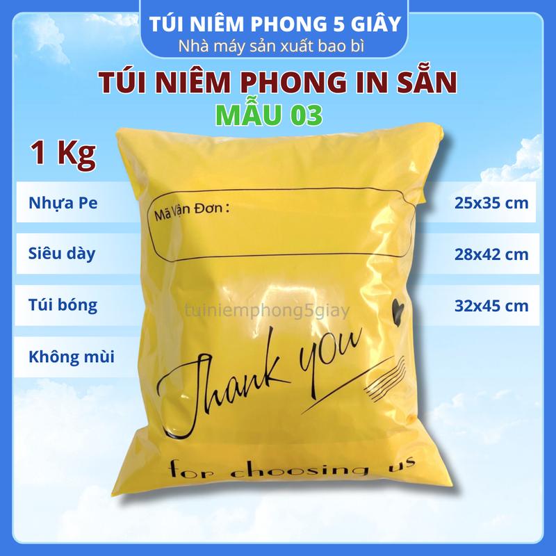 1Kg túi gói hàng niêm phong in sẵn chữ cảm ơn (thank you) loại dày đủ màu đủ size (MSP03) - 5 giây