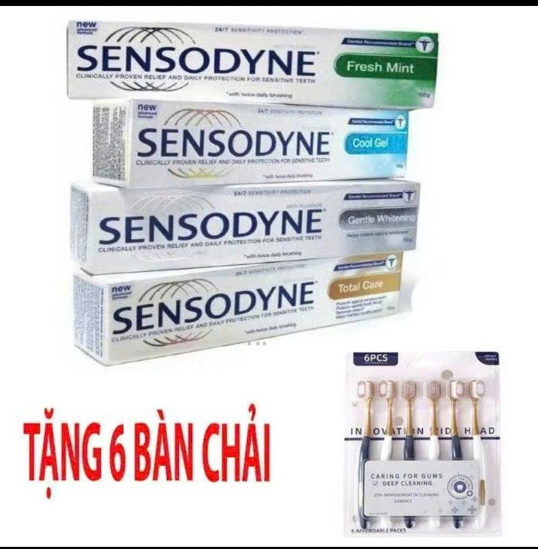 [ GIẢM 50% 69K] COMBO 5 Tuýp Kem Đánh Răng SENSODYNE 100g Thơm Miệng Giảm Ê Buốt Chân Răng TẶNG 6 BÀN CHẢI