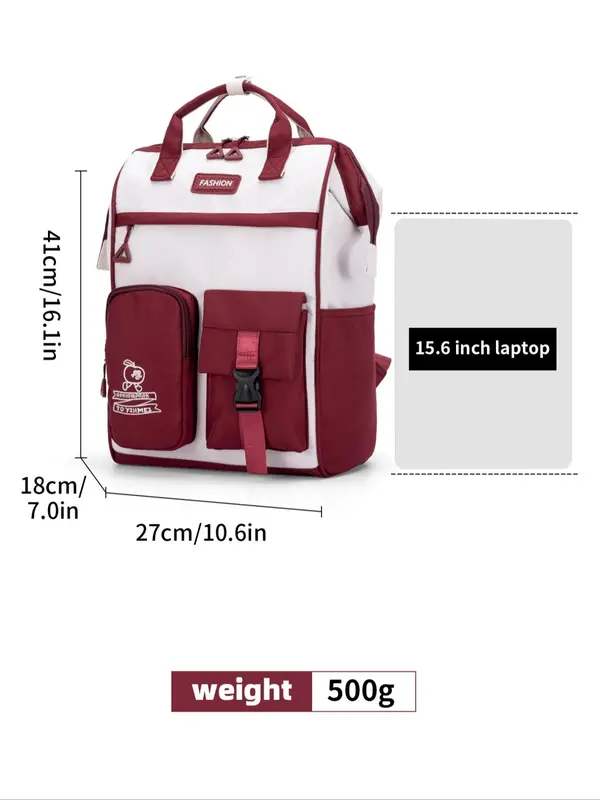 Colorblock Large Capacity Backpack, Casual Zipper Backpack for Women & Men, Trendy Versatile High-quality Daily Commuting Bag 1