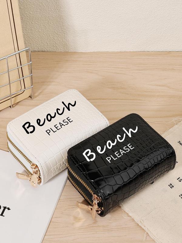 Fashionable Letter Pattern Double-layer Zipper Coin Purse, Lightweight and Portable Credit Card Storage Bag, Casual and Simple Multi-slot Women's Card Bag 6