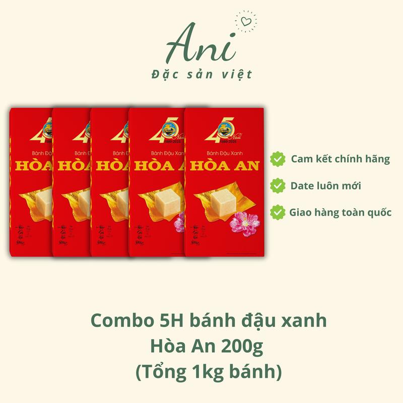 [ 1KG ]combo 5 hộp Bánh đậu xanh Hoà An 200g (CHÍNH HÃNG ) DATE MỚI Ăn Vặt Snack
