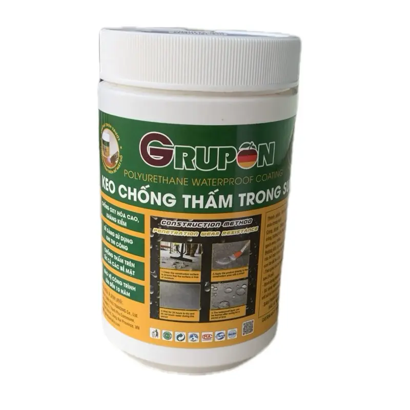 KEO CHỐNG THẤM TRONG SUỐT GRUPON 1Kg - Keo chống thấm lộ thiên Acrylic đơn thành phần có màu trong suốt.