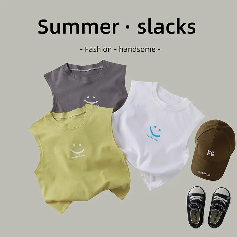 Children's Vest, Summer Pure Cotton Top, Versatile Simple round Neck, Men's and Women's Baby Fashion Loose Sleeveless T-shirt
