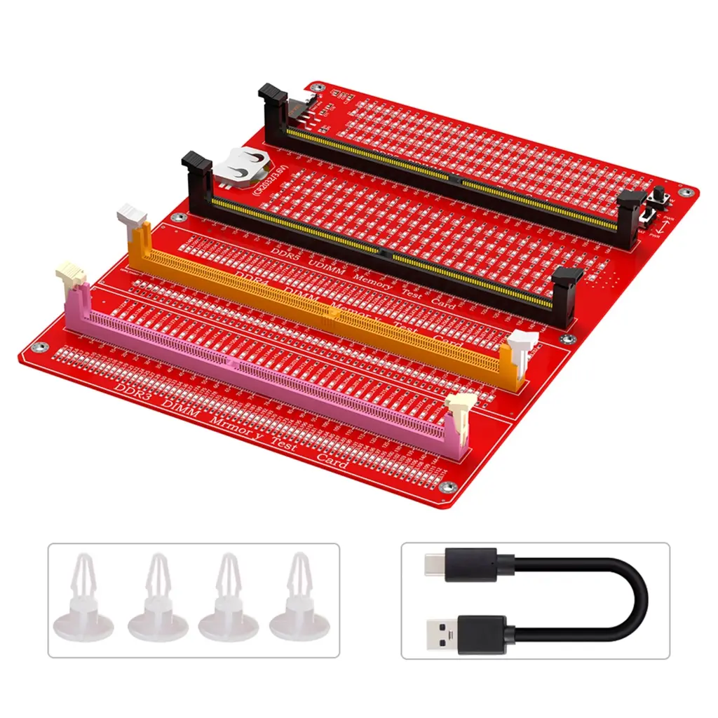 DDR3/4/5 RDIMM/UDIMM Memory Tester with LED Indicator USB C Power Supply Test Button Computer DDR3/4/5 Memory Test Card