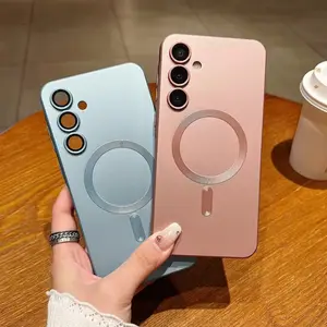 Cat Metalik Magnetik Case Untuk Samsung A56 A17 A07 A16 A55 A36 A26 A54 A05S A06 A15 A35 S26 Ultra S25 S24 FE Dengan tali gantungan Lembut buram Tahan guncangan Cover