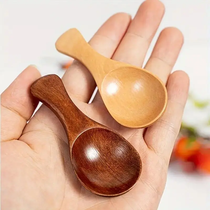 Wooden Spoon Set, 4 Counts Mini Wooden Spoon, Durable Natural Wood Spoon, Ergonomic Short Handle Spoon for Sweeteners & Ice Cream, Kitchenware