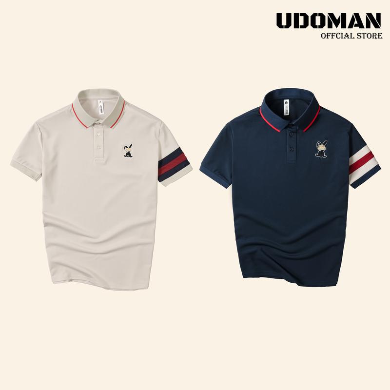 [ DEAL SALE ] Áo polo  UDOMAN nam nữ màu xanh than phối tay be đỏ  , Thỏ UD mã UD.44 .