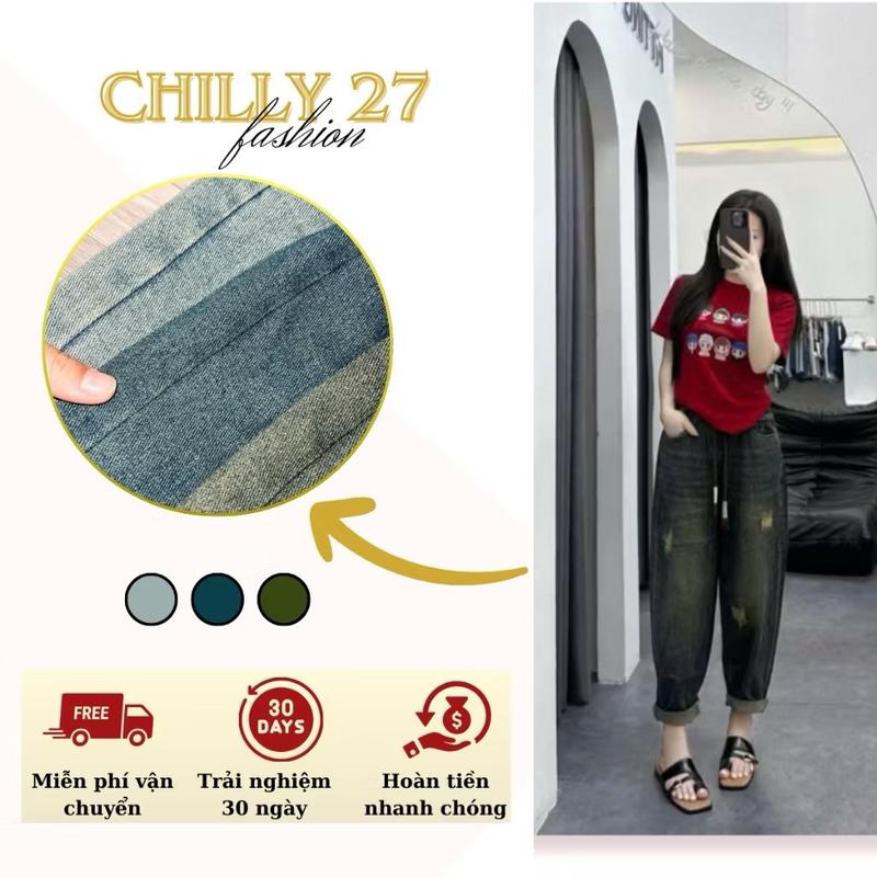 Quần Jeans Nữ Baggy Dáng Thụng Cạp Chun Lưng Cao Thoải Mái Cho Nàng Dạo Phố - Women, Pants Thun Nhung