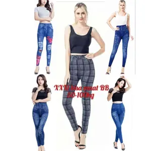 Legging jumbo/IMPORT/Muat sampai BB 100kg katun motif nyaman  melar  tebal  spandex  wanita  panjang  celana Dewasa Hitam