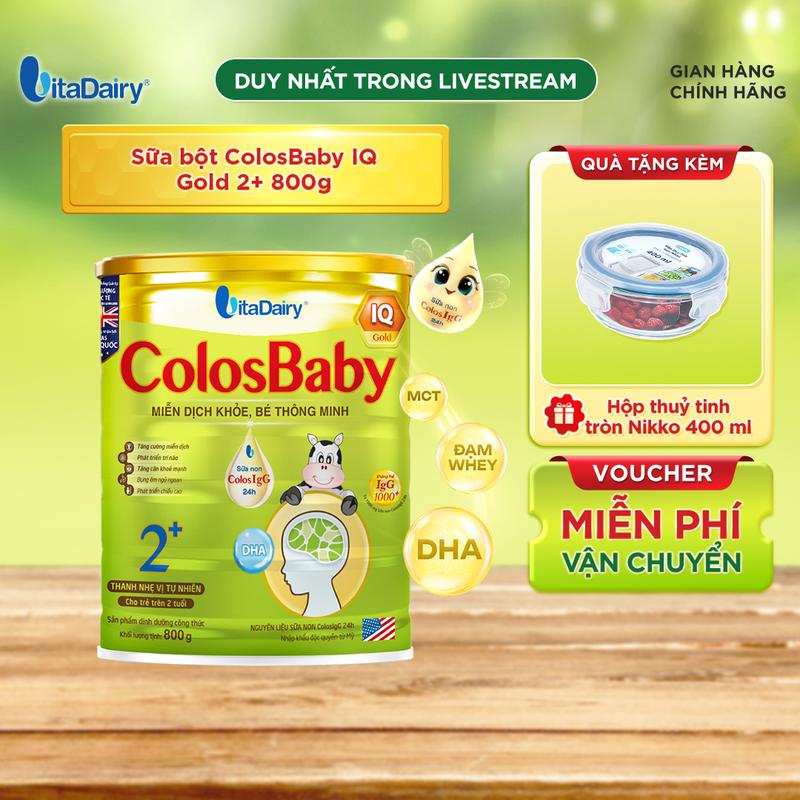 Sữa bột ColosBaby IQ Gold 2+ 800g, có chứa sữa non giúp bé phát triển trí não, miễn dịch khỏe - VitaDairy