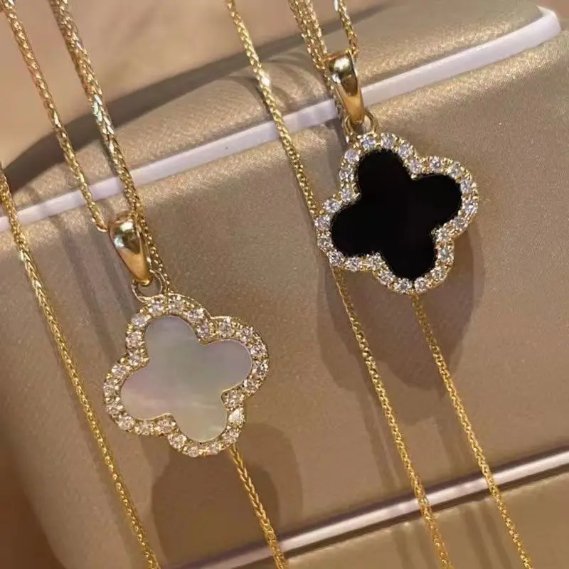 Trang Sức Vòng Cổ, Mạ Vàng 18K, Mặt Dây Chuyền Cỏ Bốn Lá, Thời Trang Hàn Quốc May Mắn, Pha Lê, Quà Tặng Cho Phụ Nữ day  chuyen dâ y vòng  cổ