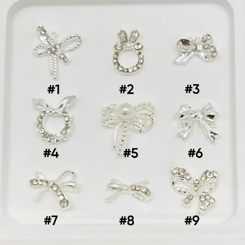 Charm lẻ kim loại, đính đá, siêu sáng, ánh bạc, xu hướng - phụ kiện trang trí nail