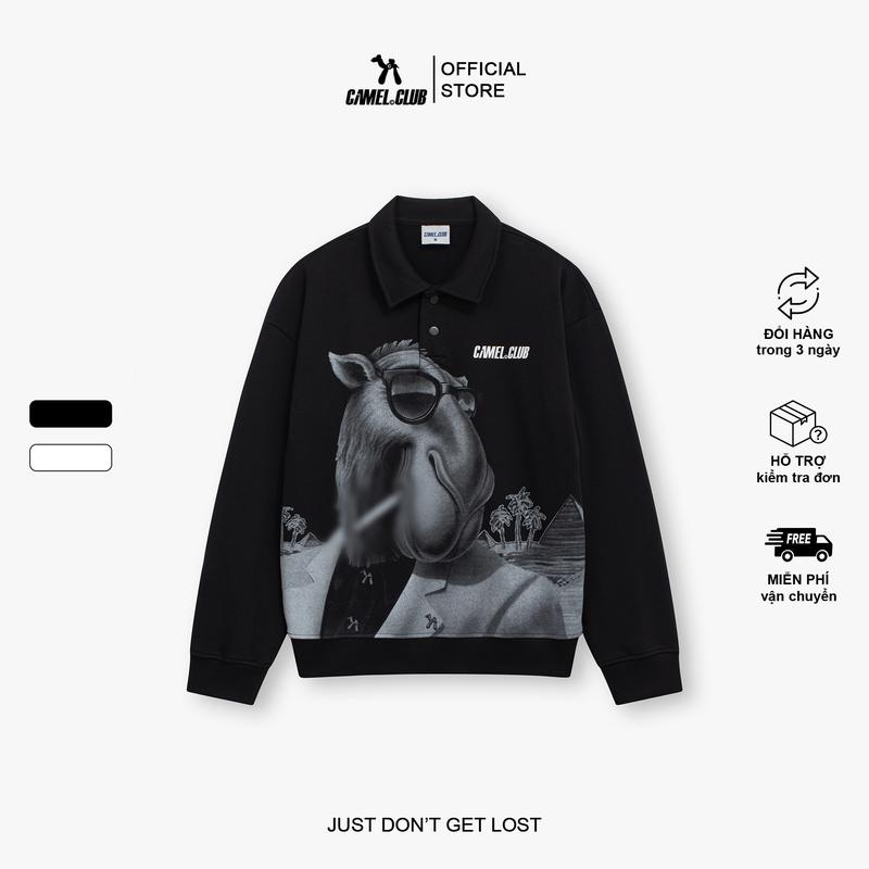 Áo Polo Sweater PYRAMID có cổ nam nữ oversize hình in lụa chất liệu nỉ cua 350 gsm Menswear Shirt