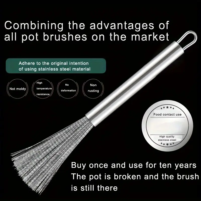 1pc, 304 Stainless Steel Cleaning Brush, 13cm/5.12in Comfort Grip, Efficient Kitchen Scrubber With Hanging Loop, Durable Metal Pot Cleaner For No-Damage Cleaning, Time-Saving & Labor-Saving Cleaning Tool