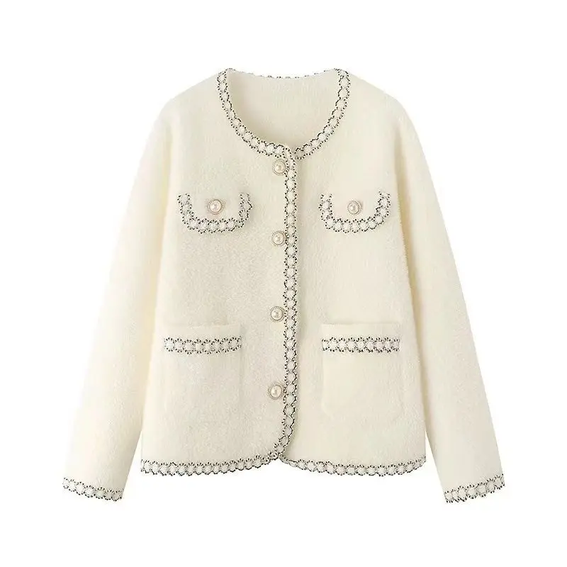Áo Khoác Len Lông Chồn-Cashmere, Phong Cách Cổ Điển, Dành Cho Nữ, Áo Nhỏ, Cao Cấp, Áo Cardigan Dễ Phối Đồ Dệt Kim Ngắn, Áo Mặc Bên Ngoài, Năm 2025