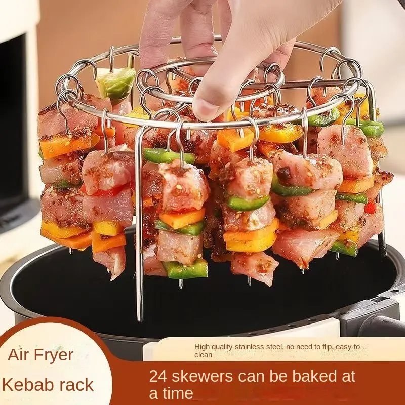 Giá quay bằng thép không gỉ, không cần lật, phụ kiện lò nướng, xiên dọc, xiên BBQ, phụ kiện nhà bếp và gia đình, xiên nướng 2