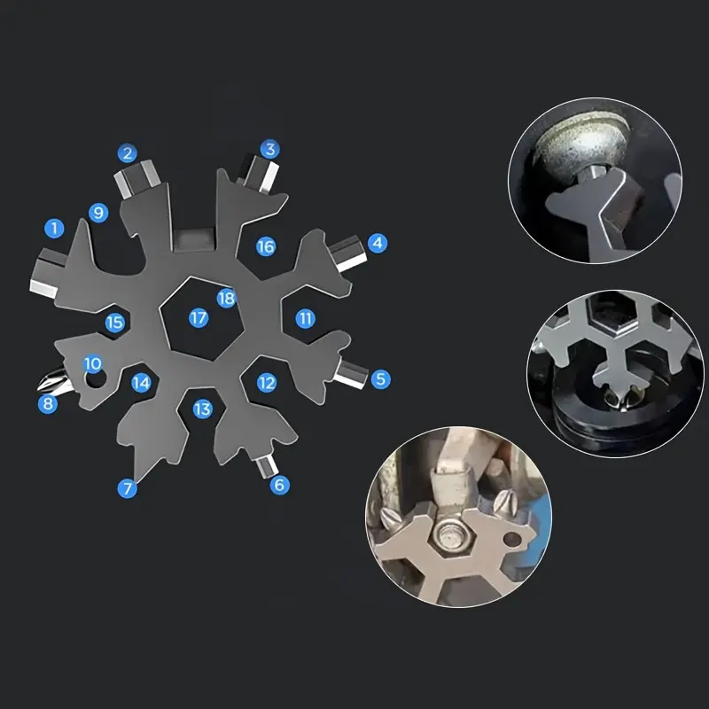 2pc Multifunctional Household Gadgets Snowflake Wrench Tool, Steel Octagonal Hexagon Multitool, Portable 18-in-1 Mini Universal Wrench