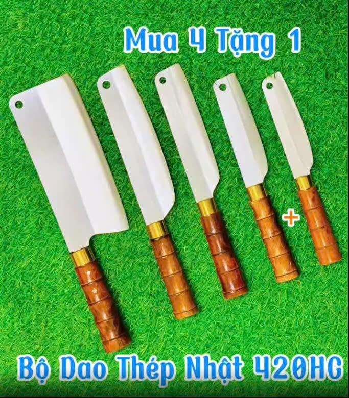 VN003 COMBO 5 dao thép nhật trắng không gỉ sét, rèn thủ công từ làng nghề truyền thống dao làm bếp thịt bộ