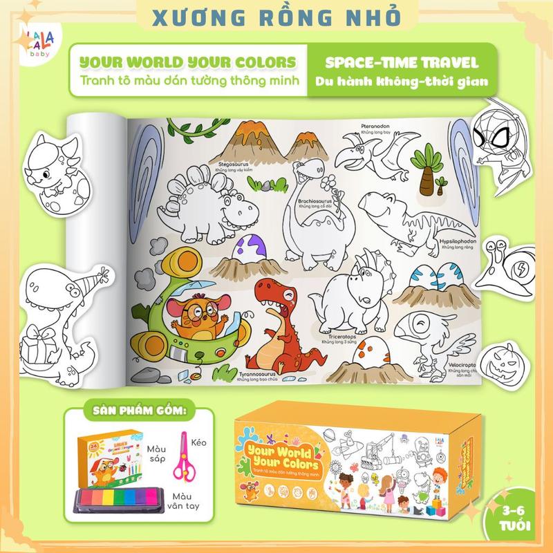 Tranh tô màu dán tường thông minh khổ lớn dài 3m Lalala Baby tặng kèm màu vẽ và kéo, tranh 3m 2