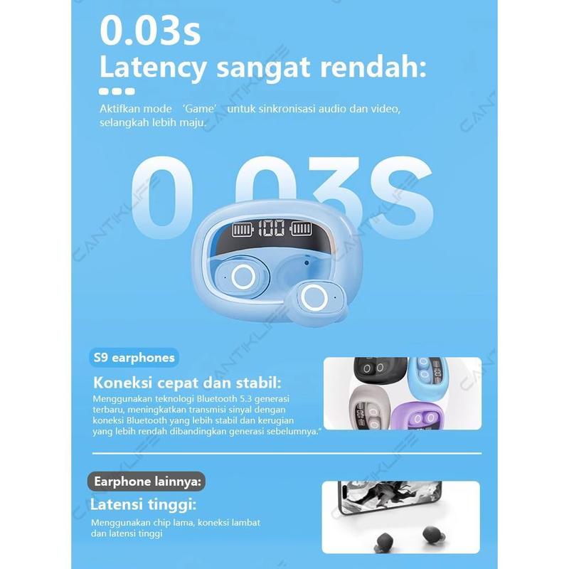 【Speicial 10% Discount 50K Voucher】TWS S9 Earphone Bluetooth Nirkabel Casing Transparan Tampilan LED Bluetooth 5.3 Pengurangan Kebisingan In-Ear Suara Stereo HIFI 360 Earphone untuk Game/Musik dan Olahraga Pengisian 10 Menit 2