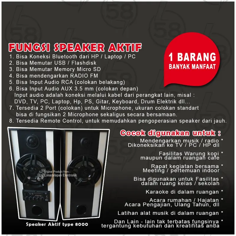 AKATRON 8000 - 8 INCHI Speaker aktif bluetooth karaoke double subwoofer Bass Mantab glerr sound 8inch 8" 6
