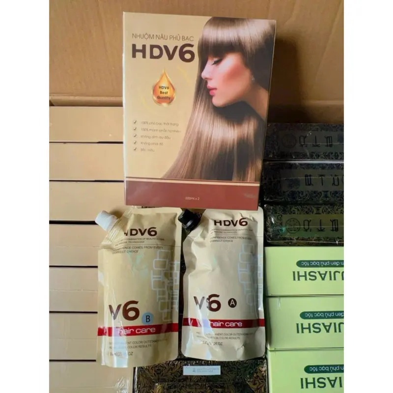 Nhuộm Nâu Phủ Bạc Tóc HDV6 Không Dính Da Đầu Lên Màu Sáng Lv5-6 , 500ml x 2 6