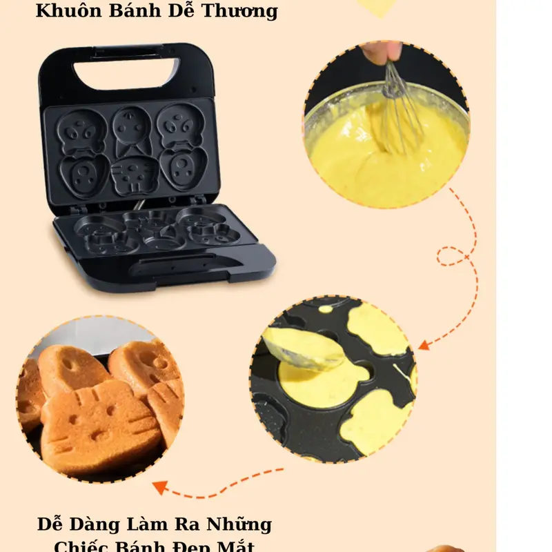 Máy làm bánh khuôn 6 hình động vật Máy làm bữa sáng cho bé sokany 08005, Máy làm bánh cho bé Voi 6