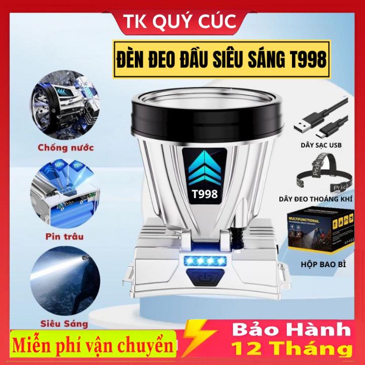 Đèn Pin Đeo Đầu T998 Siêu Sáng 2in1 Kiêm Sạc Dự Phòng Chống Nước Cổng  Tiện Lợi Dùng Sạc Điện Thoại