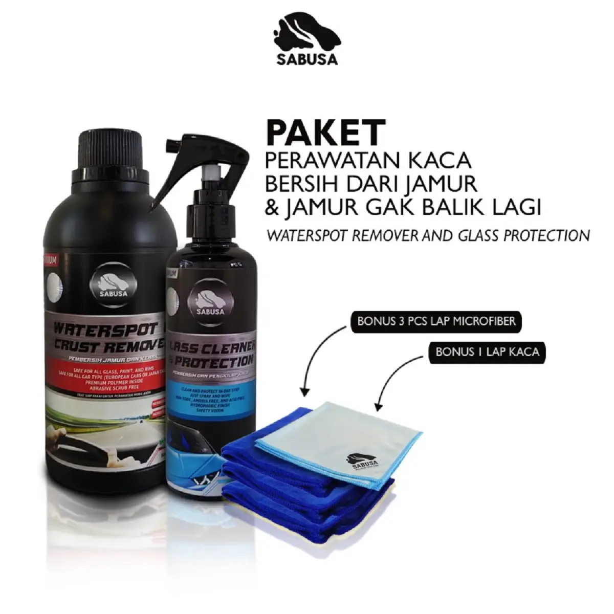 Paket Waterspot Obat Pembersih Jamur Kerak Kaca dan Body efek Daun Talas