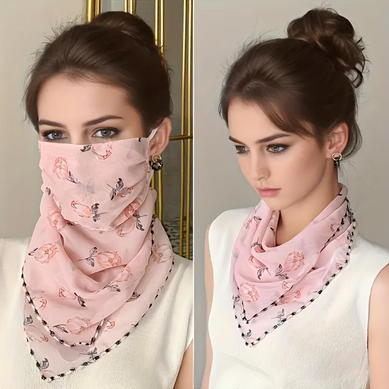 Elegant Floral Embroidered Womens Breathable Face Mask & Neck Scarf - Lightweight Polyester, Sun Protection, Hand Wash Only, Perfect for Casual Outings 4