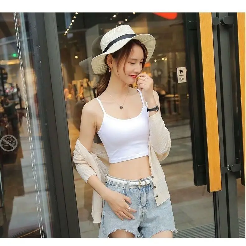Camisole Women's Navel-Exposed Sexy Outerwear Short Bottoming Top All-Match Slim Black and White Inner Wear Spaghetti-Strap Top