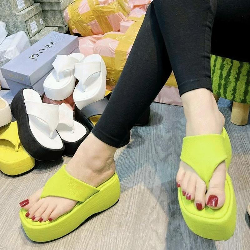 Dép bánh mì quai kẹp đế bọc cao 7 phân Mũi tròn DéP Nữ giày bệt