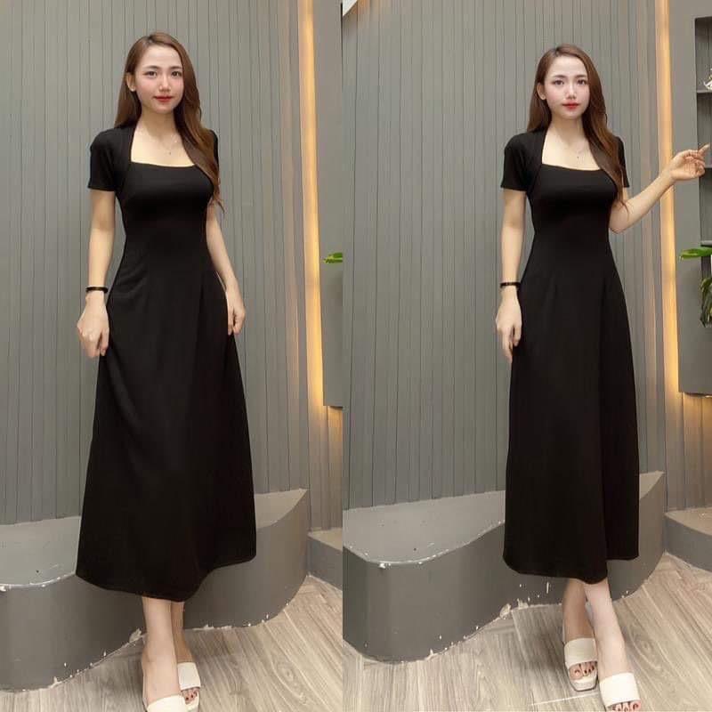  { SALE XẢ KHO } Đầm Body Nữ  Cổ Chữ U Tay Ngắn Chất Len Tăm Co Giãn Thoải Mái 40-65kg KA04 Women 