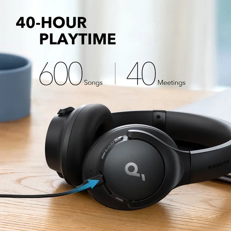 Soundcore by Anker Q20i Bluetooth Headphones with Mic Hi-Res Hybrid ANC Headset with Noise Cancelling Wireless Headphone Over-the-Ear Headphones - A3004 5