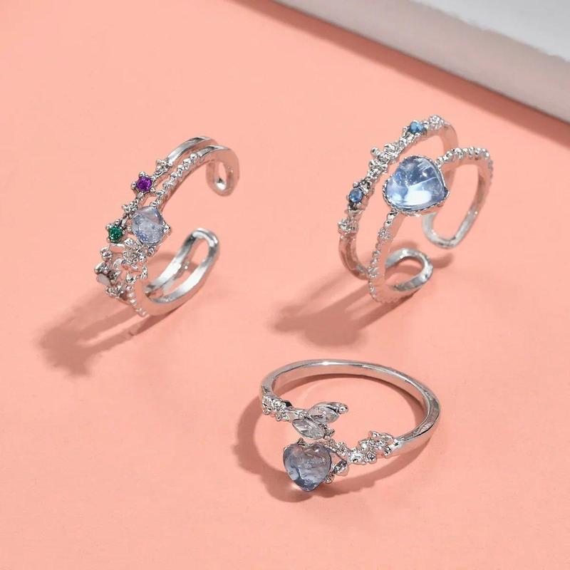 Product Introduction of 3 Pcs/set Y2K Purple Color Heart Zircon Rings for Women Fashion Retro Gothic Shiny Queen Ring 2024 Hot Party Gifts Lucky Jewelry 0