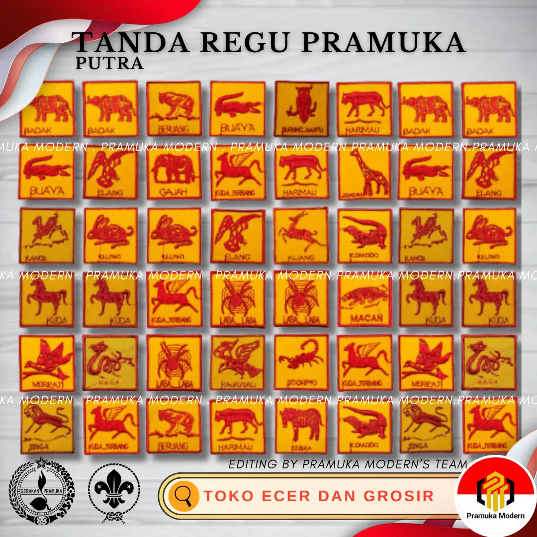 Tanda regu pramuka putra lengkap 35 macam regu hewan | tanda regu putra Bordir ( bijian )