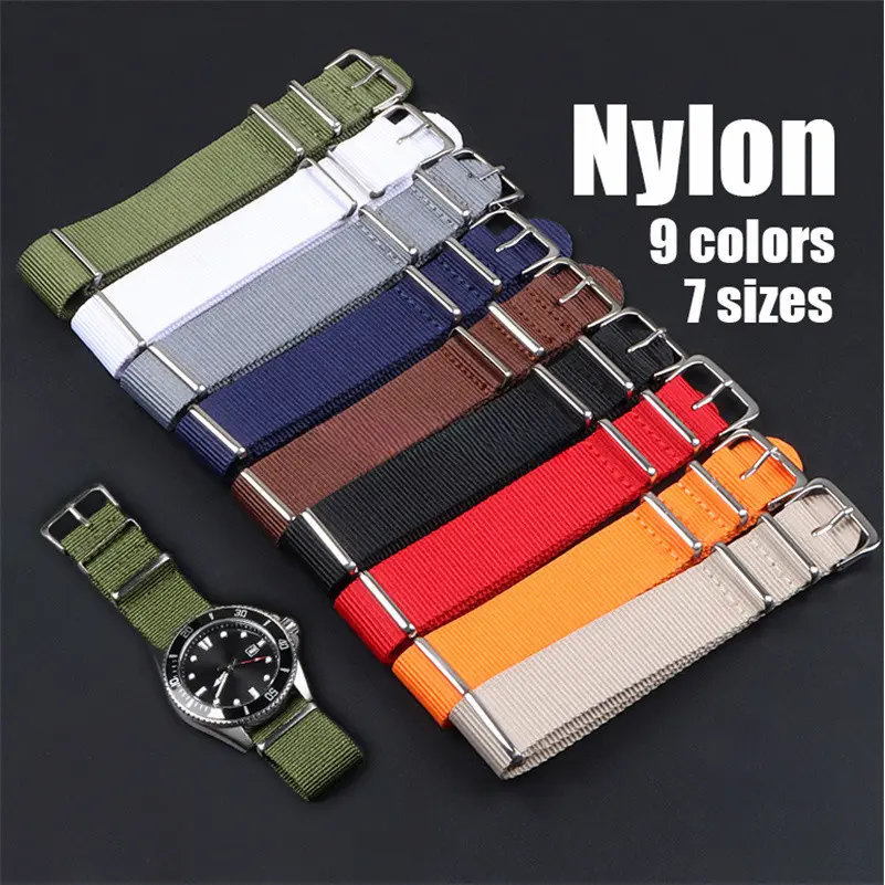 Dây đeo đồng Đồng Hồ Vải Nylon, Thông Dụng, Có sẵn trong 18mm, 20mm, 22mm, 24mm, 12mm, 14mm và 16mm, Dây đeo đồng Đồng Hồ Zulu Nato, Vòng đeo tay vòng Một Mảnh