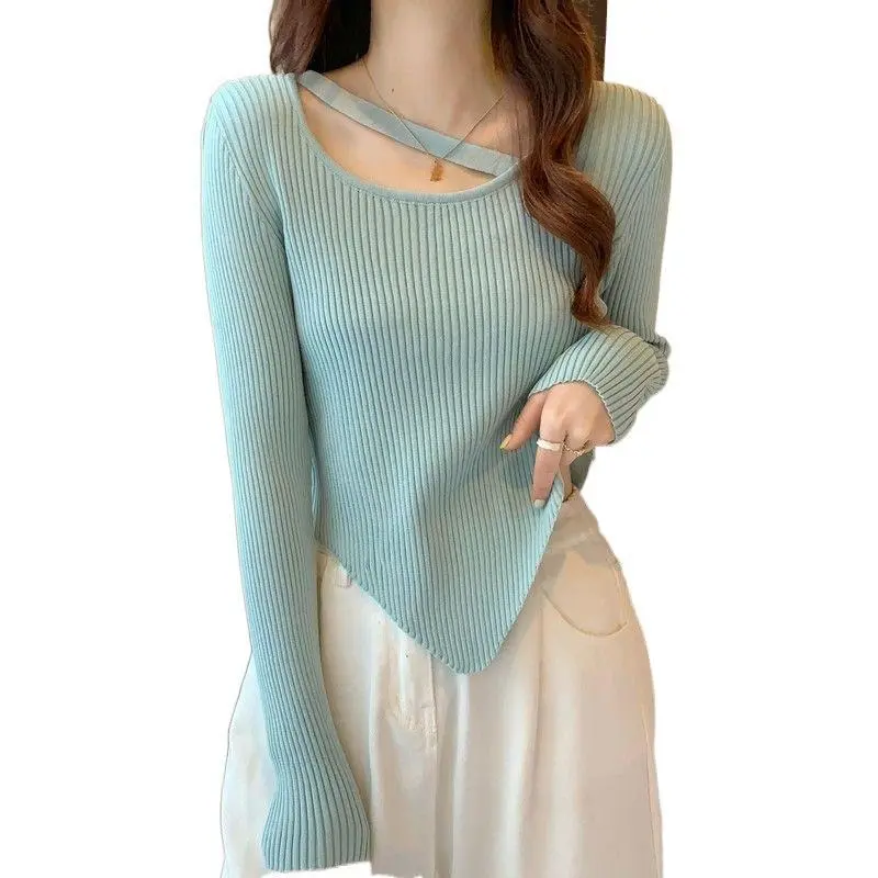 Early Spring Thin Slim Fit Inner Wear Long Sleeve Bottoming Sweater  Irregular Short Sweater for Women Knitwear Womenswear