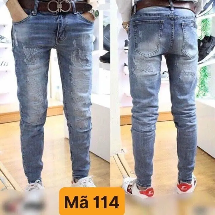 Quần Jean Nam Xanh Bạc Xước Co Giãn Tốt Mẫu Mới vải dày mềm Cotton Pants Có Túi MS114B- Pants Menswear