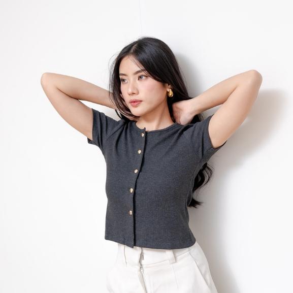 SALE CELVE - Evelyn Gold Button Knit Top (Blouse Atasan Rajut Kancing Emas Wanita Knit Basic Simple) 5