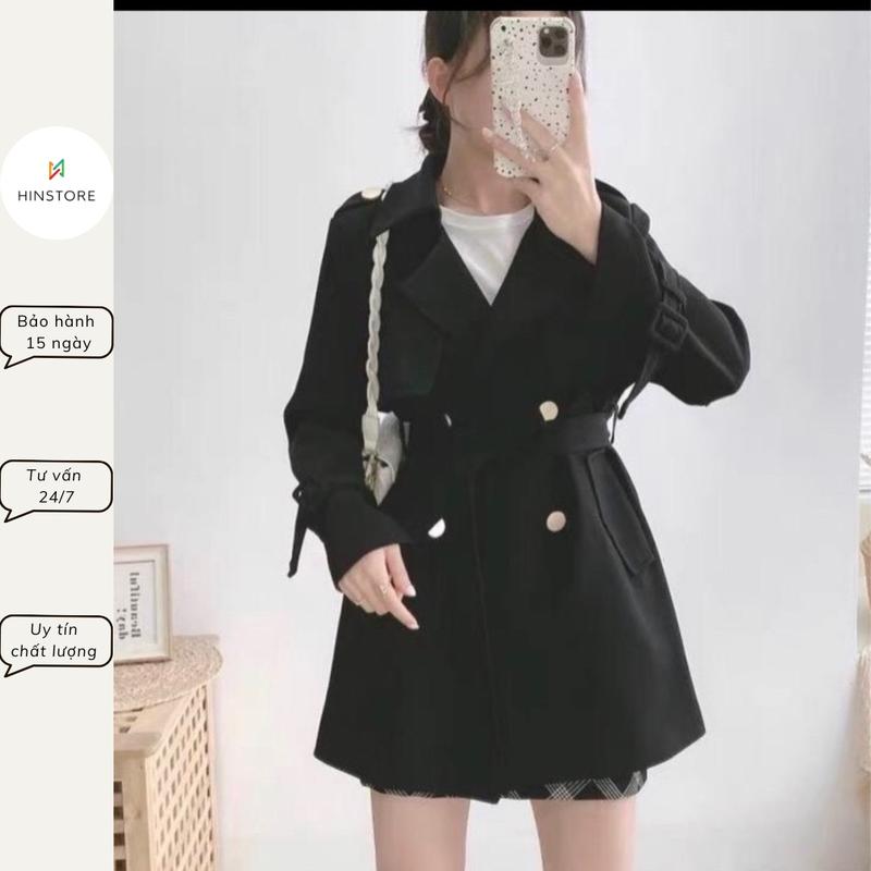 Áo măng tô kaki HINSTORE áo trenchcoat nữ dáng lửng chất dầy dặn thắt đai tay 172 Jacket Top 0