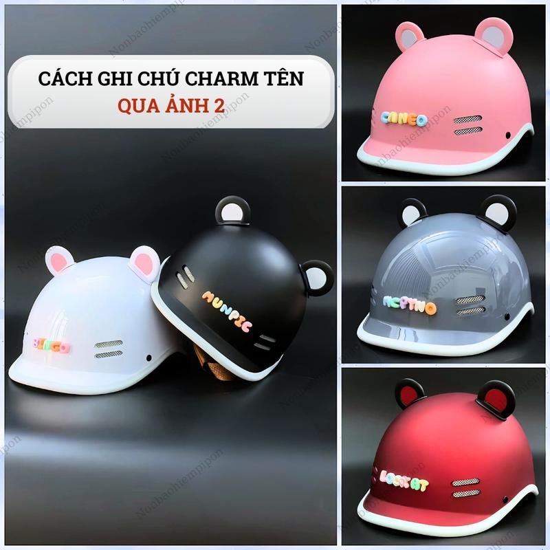 Nón bảo hiểm nửa đầu dáng Cá Heo và Phụ Kiện Tai Gấu, Charm Chữ siêu xinh.  Mũ bảo hiểm BH 12 tháng